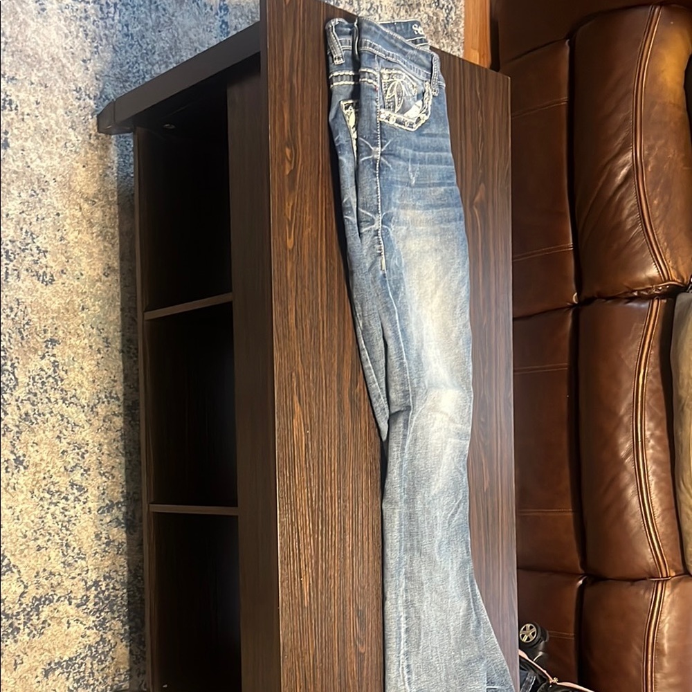 Blue Boot Cut Jeans with Faded Denim Look